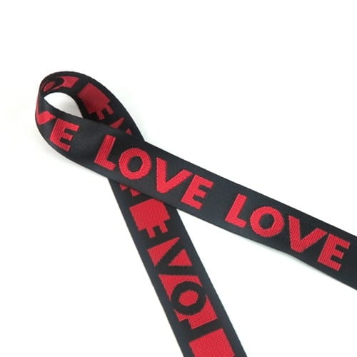 Taśma nośna poliestrowa 38 mm czerwono-czarne ”LOVE”