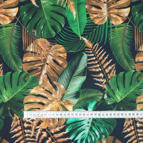 TKANINA WODOODPORNA Liście tropikalne (monstera) złoto - zielone