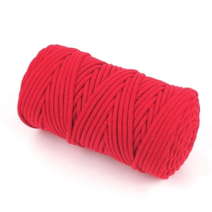 Sznurek bawełniany 5 mm pleciony czerwony - motek 100 m