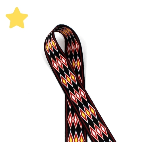 Taśma nośna 38 mm romby białe, żółte, czerwone