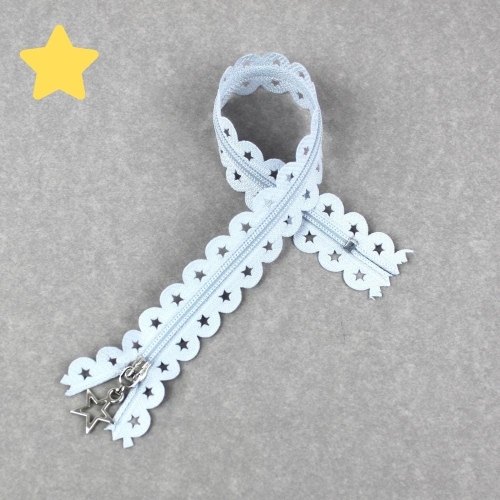 Zamek ozdobny 25 cm taśma z gwiazdkami jasny szary