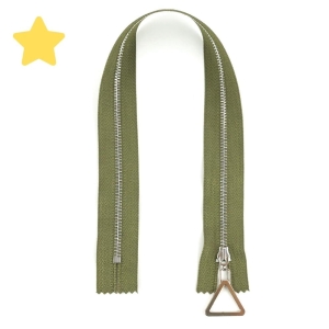Zamek metalowy 40 cm z suwadłem trójkąt khaki