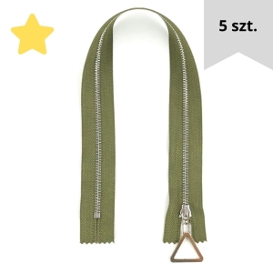 Zamek metalowy 5 szt. 40 cm z suwadłem trójkąt khaki