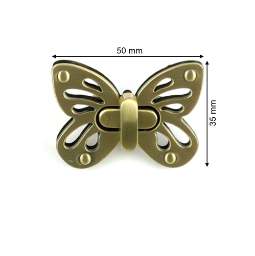 Zapięcie obrotowe 50x35 mm motyl kolor stare złoto