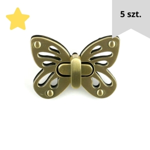 Zapięcie obrotowe 5 szt. 50x35 mm motyl  kolor stare złoto