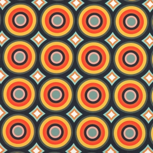 TKANINA WODOODPORNA OXFORD Kółka retro pomarańczowe na grafitowym [6-8]
