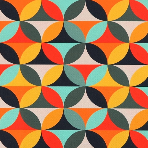 TKANINA WODOODPORNA Koła retro pomarańczowe