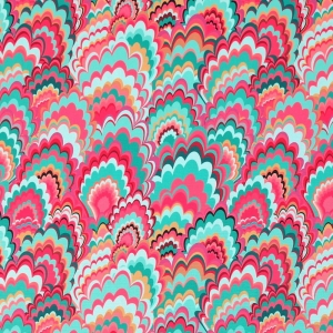 TKANINA WODOODPORNA OXFORD Retro wachlarze  różowo-miętowe 