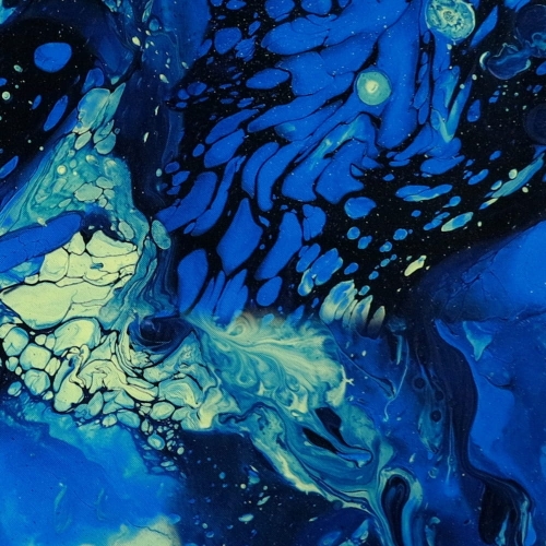 TKANINA WODOODPORNA Abstrakcja pouring - niebieska