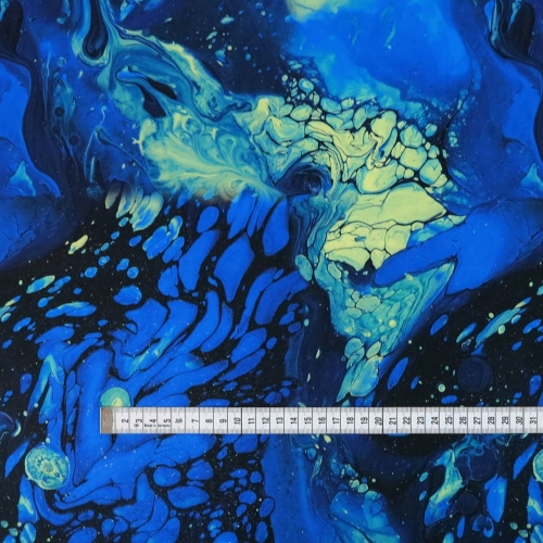 TKANINA WODOODPORNA Abstrakcja pouring - niebieska