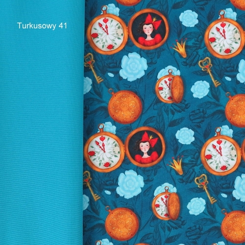 TKANINA WODOODPORNA Alicja - zegary i kwiaty