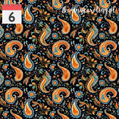 TKANINA WODOODPORNA OXFORD Paisley pomarańczowo-niebieski [6]