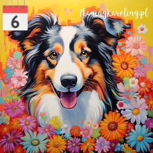 Panel wodoodporny Pies border colie w kwiatach 2 [6]