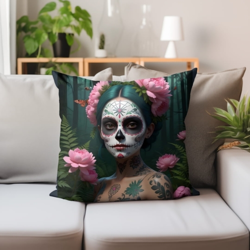 Panel welurowy Kobieta zielone włosy sugar skull.jpg