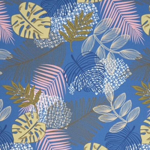 tkanina wodoodporna Jungle leaves - Blue2.JPG