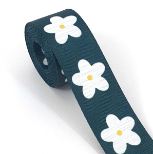 Taśma nośna 38 mm poliestrowa kwiaty na zielonym