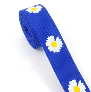 Taśma nośna 38 mm stokrotki na chabrowym