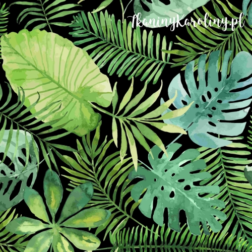 WELUR TAPICERSKI Liście tropikalne (monstera) na czarnym