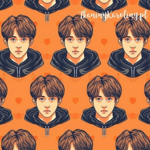 TKANINA WODOODPORNA OXFORD K-POP Chłopcy i serca retro na pomarańczowym [6-8] 