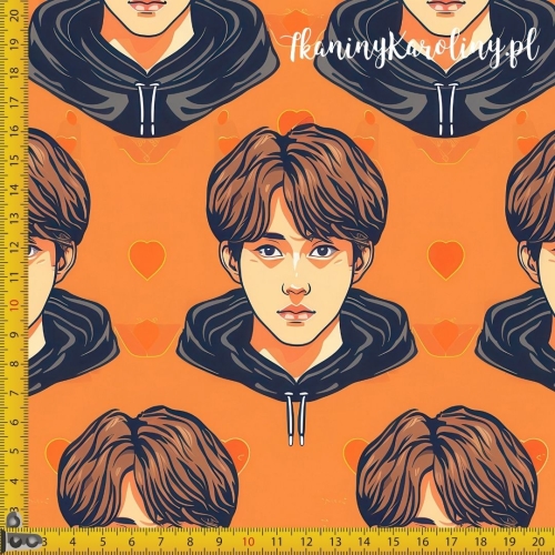 WELUR TAPICERSKI K-POP Chłopcy i serca retro na pomarańczowym
