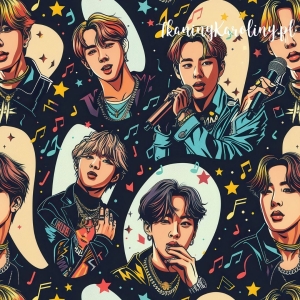 TKANINA WODOODPORNA OXFORD K-POP Chłopcy z mikrofonami na czarnym tle [6-8] 