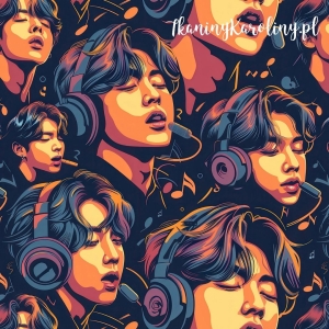 TKANINA WODOODPORNA OXFORD K-POP Chłopcy w słuchawkach na ciemnym tle [6-8] 