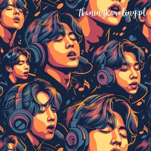 TKANINA WODOODPORNA OXFORD K-POP Chłopcy w słuchawkach na ciemnym tle