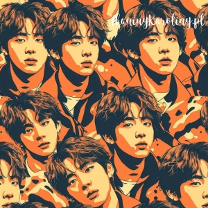 TKANINA WODOODPORNA OXFORD K-POP Chłopcy tricolor na pomarańczowym tle [6-8] 