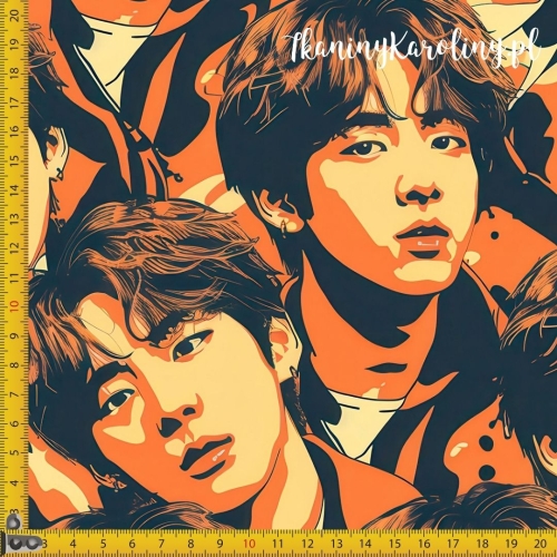 WELUR TAPICERSKI K-POP Chłopcy tricolor na pomarańczowym tle