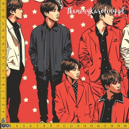WELUR TAPICERSKI K-POP Chłopcy całe sylwetki na czerwonym tle i gwiazdki
