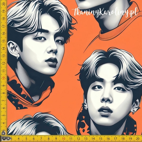 WELUR TAPICERSKI K-POP Chłopcy monochromatyczne twarze na pomarańczowym tle