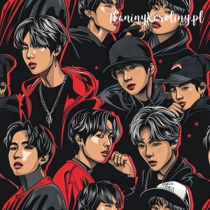 WELUR TAPICERSKI K-POP Chłopcy czarno-czerwony z gwiazdkami [6-8]   