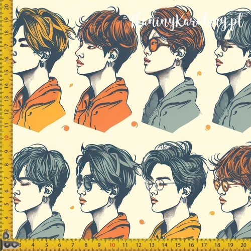 SOFTSHELL WODOODPORNY OXFORD K-POP Chłopcy profilem w rzędzie na jasnym