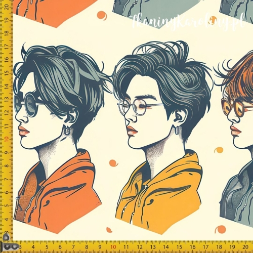 WELUR TAPICERSKI K-POP Chłopcy profilem w rzędzie na jasnym