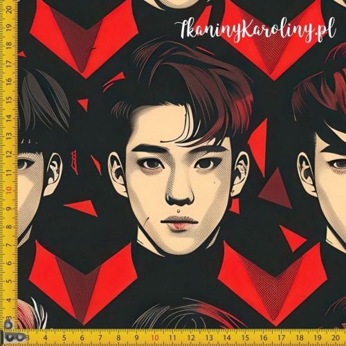 WELUR TAPICERSKI K-POP Chłopcy w rzędach na czarno-czerwonym tle