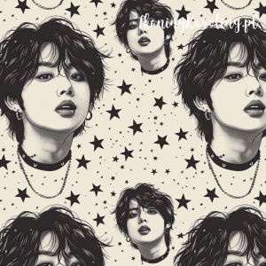 WELUR TAPICERSKI K-POP Chłopcy, portret na jasnym tle, czarne gwiazdy  [6-8]