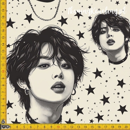 WELUR TAPICERSKI K-POP Chłopcy, portret na jasnym tle, czarne gwiazdy