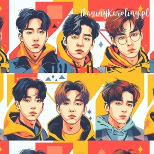 TKANINA WODOODPORNA OXFORD K-POP Chłopcy w żółtych kapturach [6-8] 