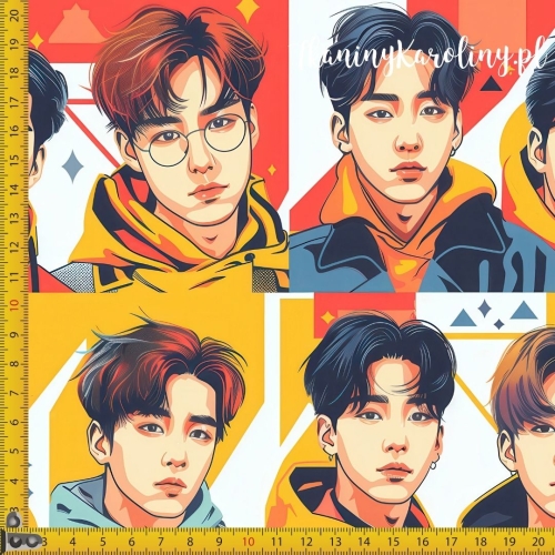 TKANINA WODOODPORNA OXFORD K-POP Chłopcy w żółtych kapturach