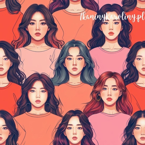 WELUR TAPICERSKI K-POP Dziewczyny w różowych i pomarańczowych bluzkach