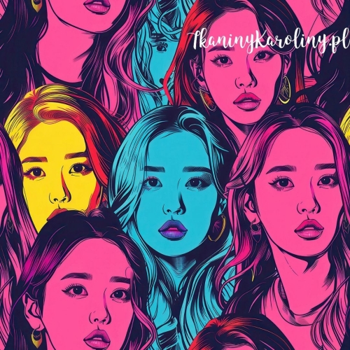 WELUR TAPICERSKI K-POP Dziewczyny - różowe, żółte, niebieskie twarze