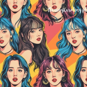 WELUR TAPICERSKI K-POP Dziewczyny - niebieskie, brązowe, różowe włosy na ciepłych barwach [6-8]