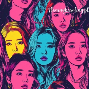 TKANINA WODOODPORNA OXFORD K-POP Dziewczyny - różowe, żółte, niebieskie twarze [6-8] 