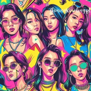 TKANINA WODOODPORNA OXFORD K-POP Dziewczyny w kolorowych okularach, nasycone kolory [6-8]