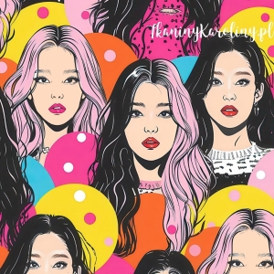 TKANINA WODOODPORNA OXFORD K-POP Dziewczyny w kolorowych kropkach [6-8]