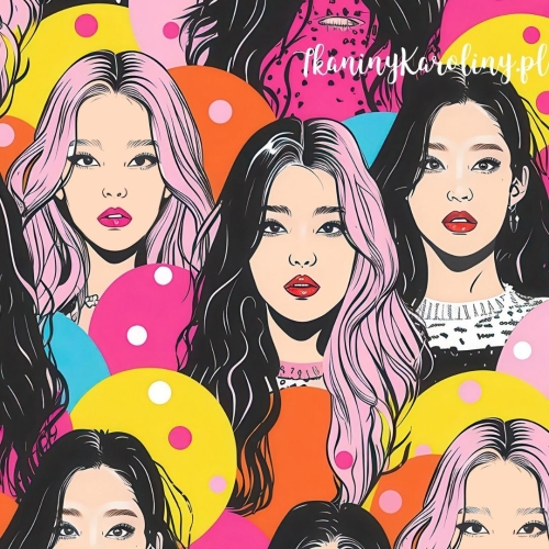 TKANINA WODOODPORNA OXFORD K-POP Dziewczyny w kolorowych kropkach