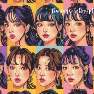 TKANINA WODOODPORNA OXFORD K-POP Dziewczyny na różnych kolorowych tłach w rzędach [6-8]