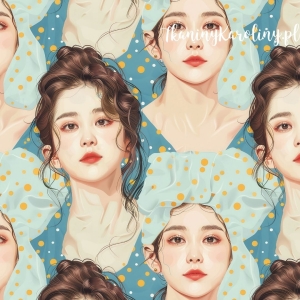 TKANINA WODOODPORNA OXFORD K-POP Dziewczyny w czepkach w kropki [6-8]