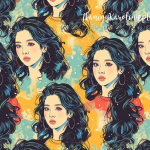 TKANINA WODOODPORNA OXFORD K-POP Dziewczyny w turkusowo-miętowych i musztardowych plamach [6-8]
