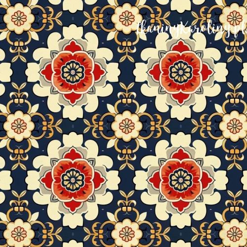 TKANINA WODOODPORNA OXFORD Wzory orientalne, Orientalny ogród na ciemnym tle
